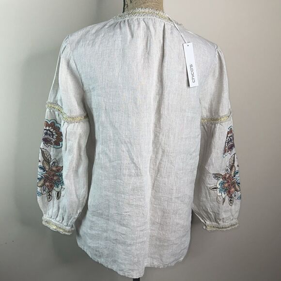 Chicos Size 0 Linen embroidered Top - Picture 7 of 11
